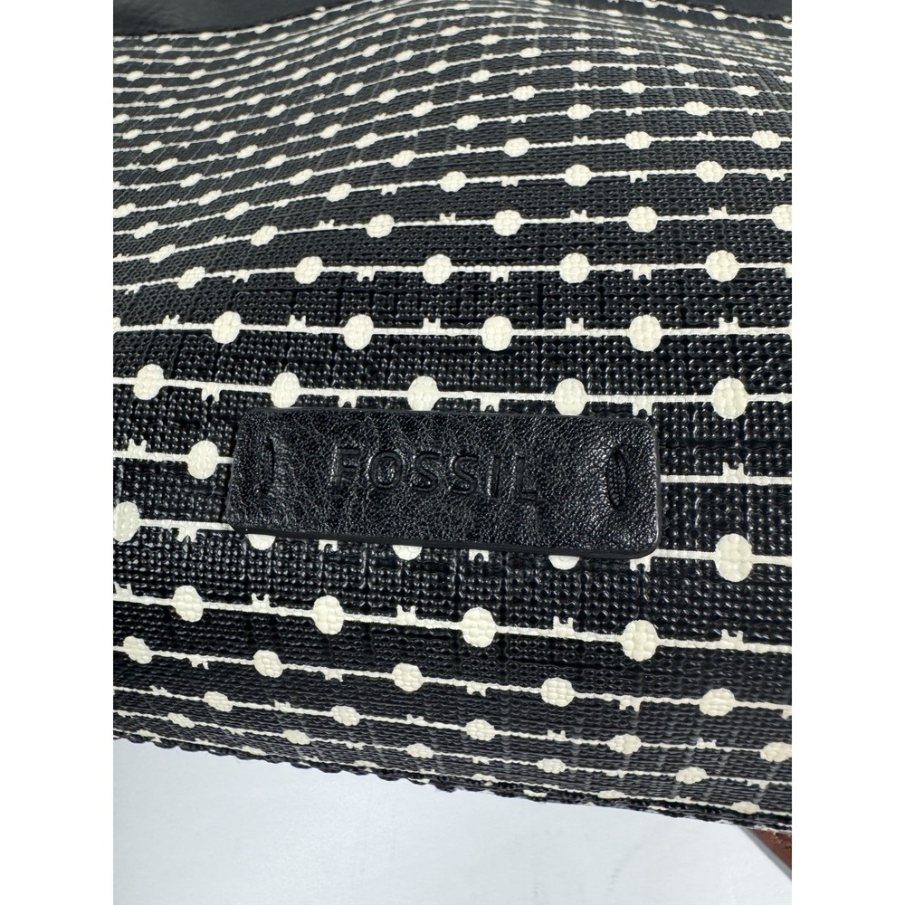 Fossil Crossbody Bag Fiona Coated Canvas And Leather Black & White Polka Dot - Picture 15 of 17